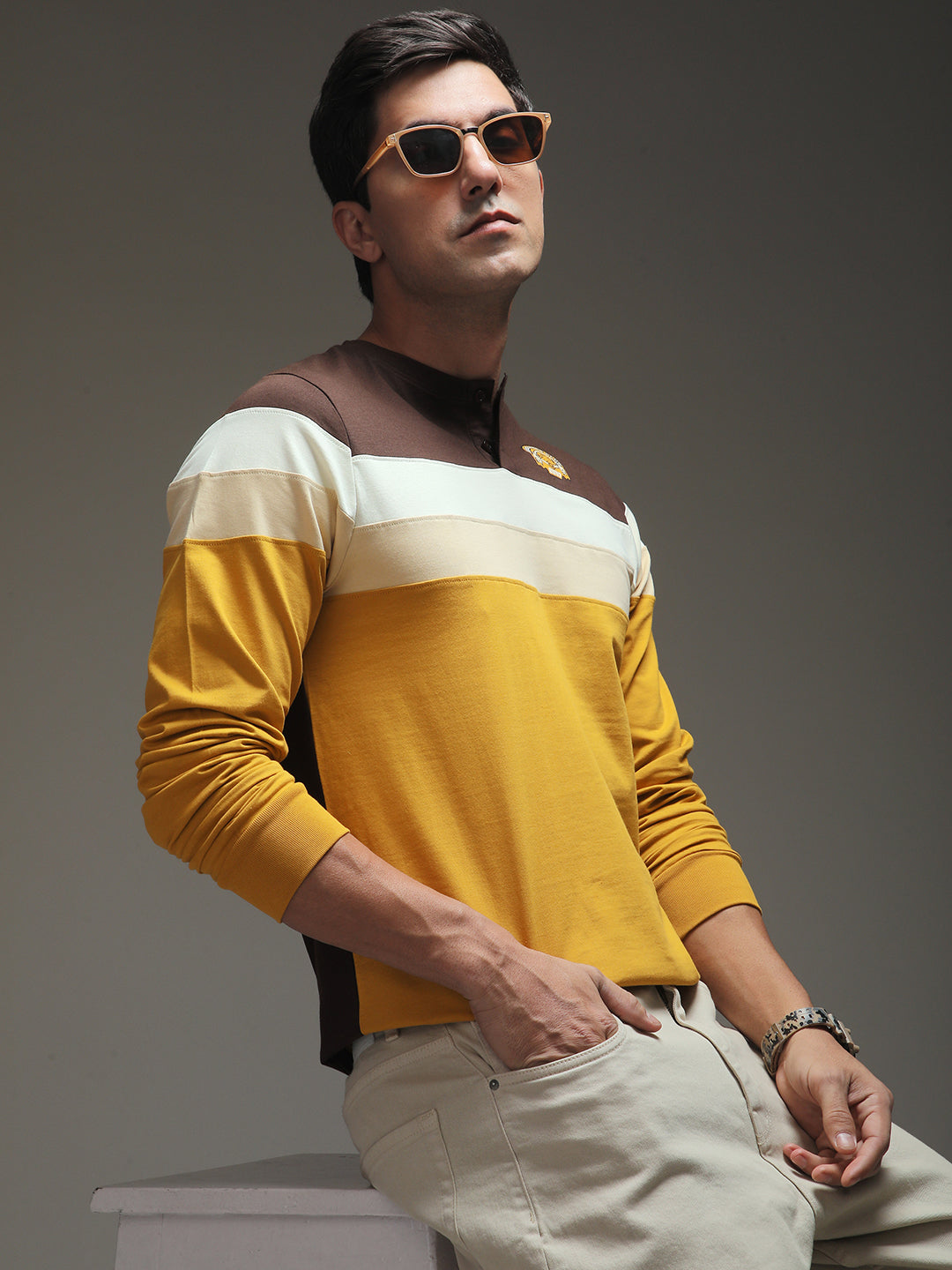 Mens Full Sleeve Henley Neck Printed Regular Fit Tshirts