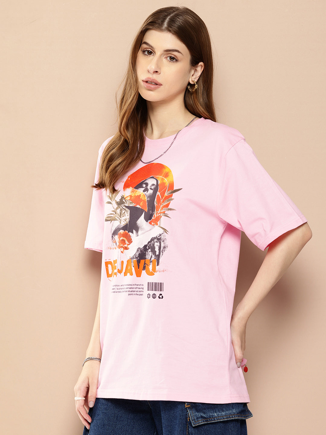 Womens Half Sleeve Round Neck Printed Oversized Fit Tshirts