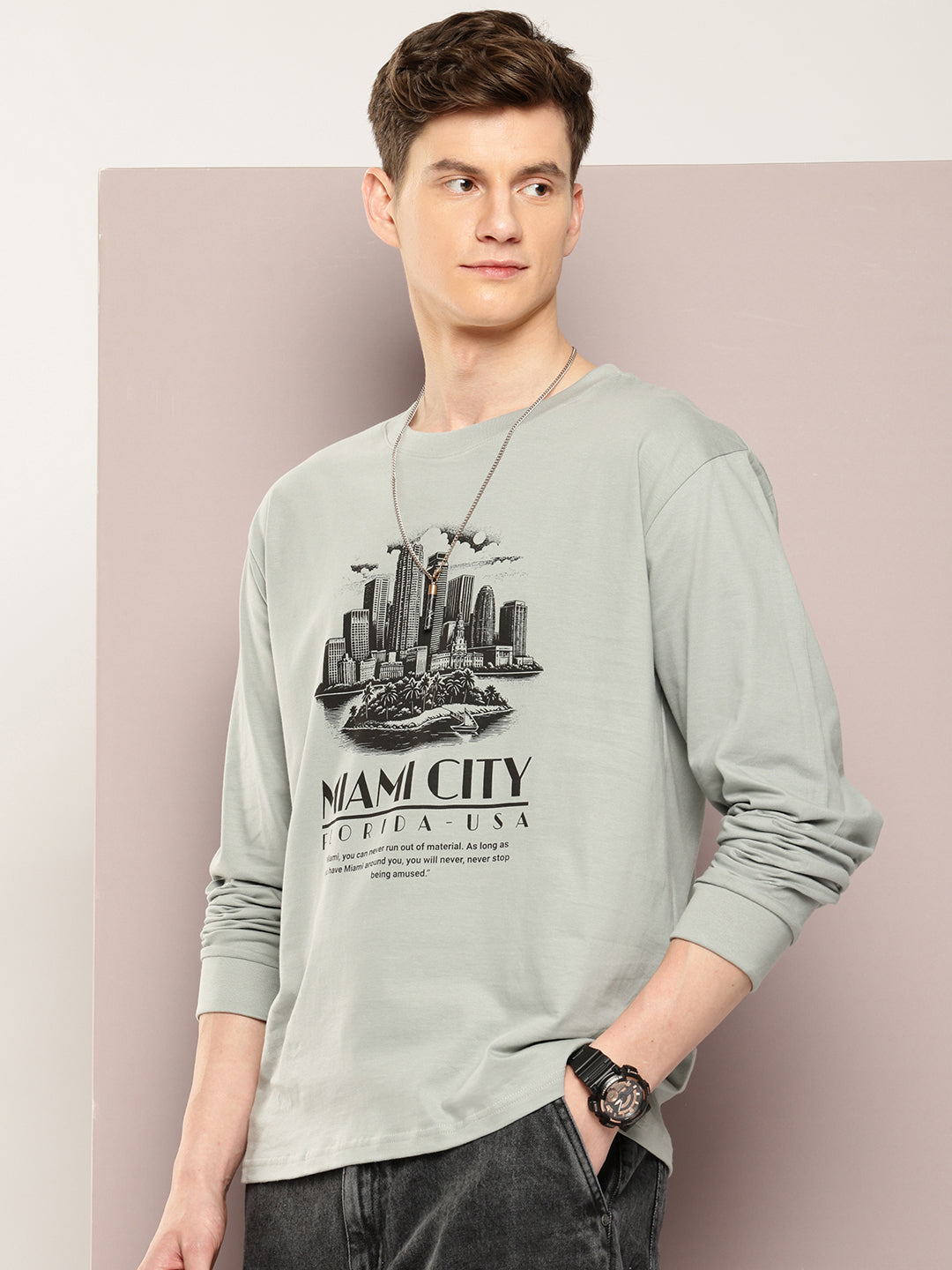 Mens Full Sleeve Round Neck Printed Oversized Fit Tshirts