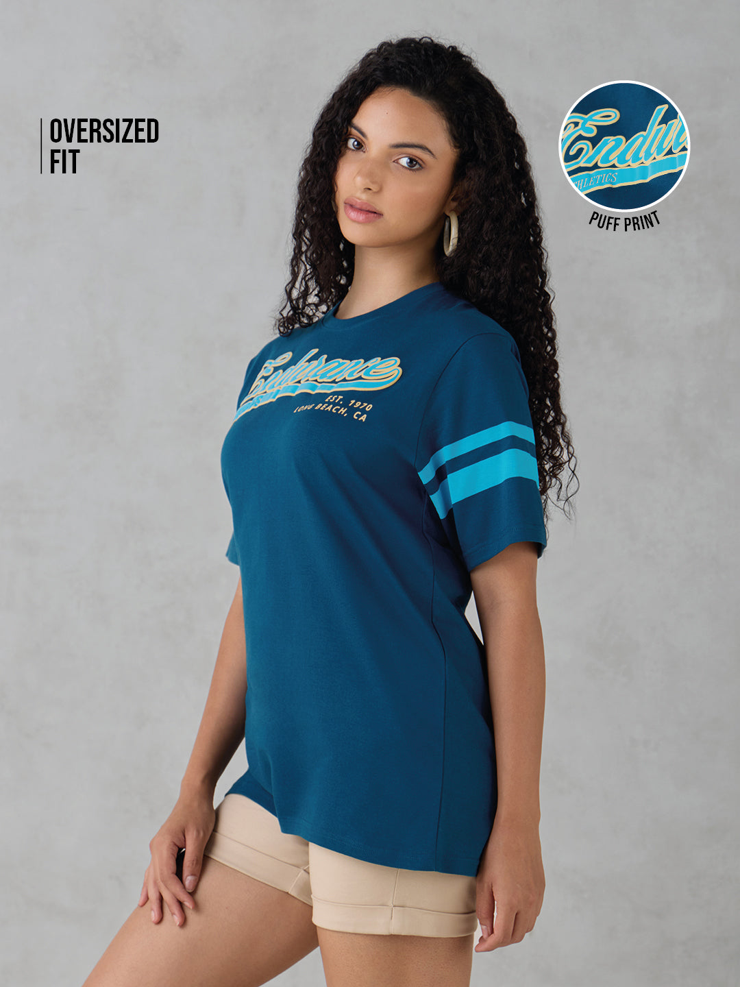 Womens Half Sleeve Puff Printed Oversized Fit Tshirt