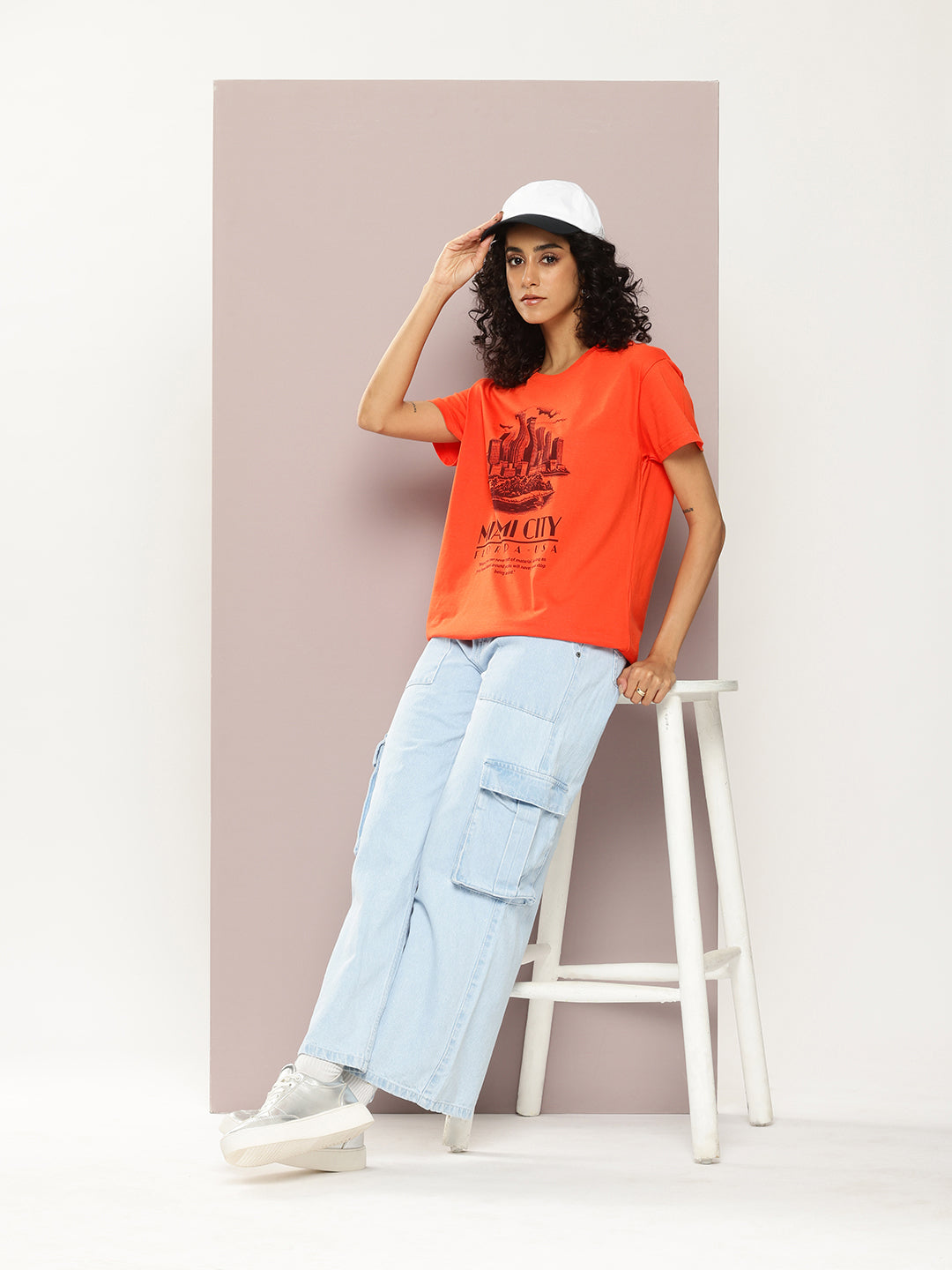 Womens Half Sleeve Round Neck Printed Boxy Fit Tshirts