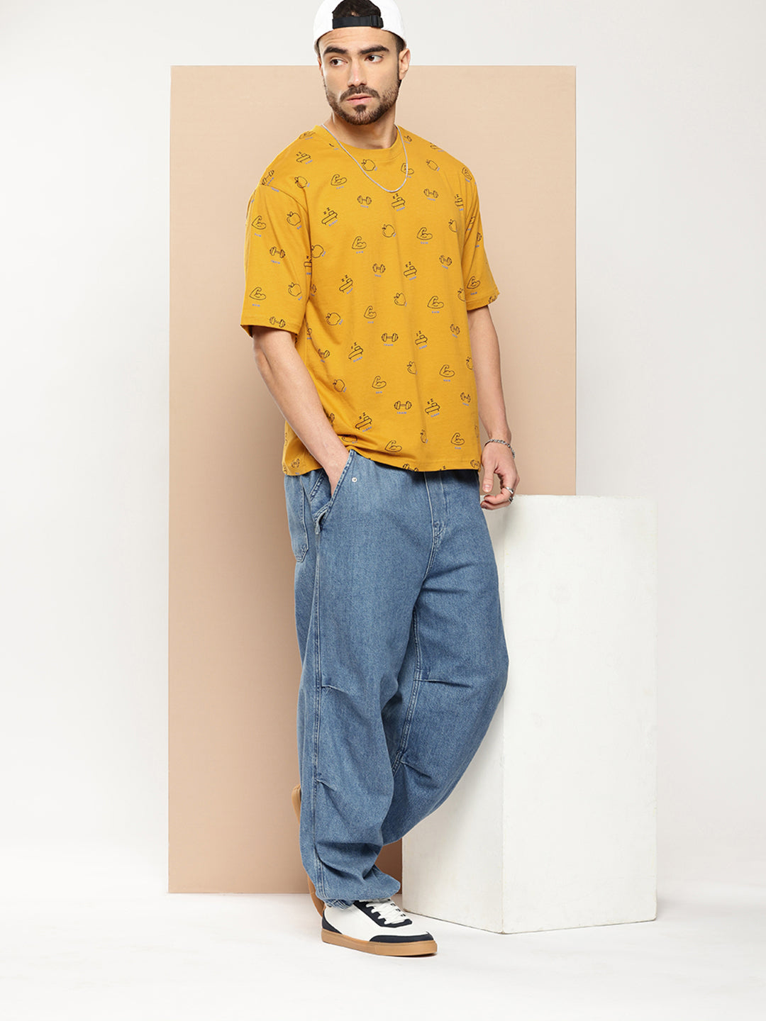 Mens Half Sleeve Round Neck All-Over Printed Oversized Fit Tshirts