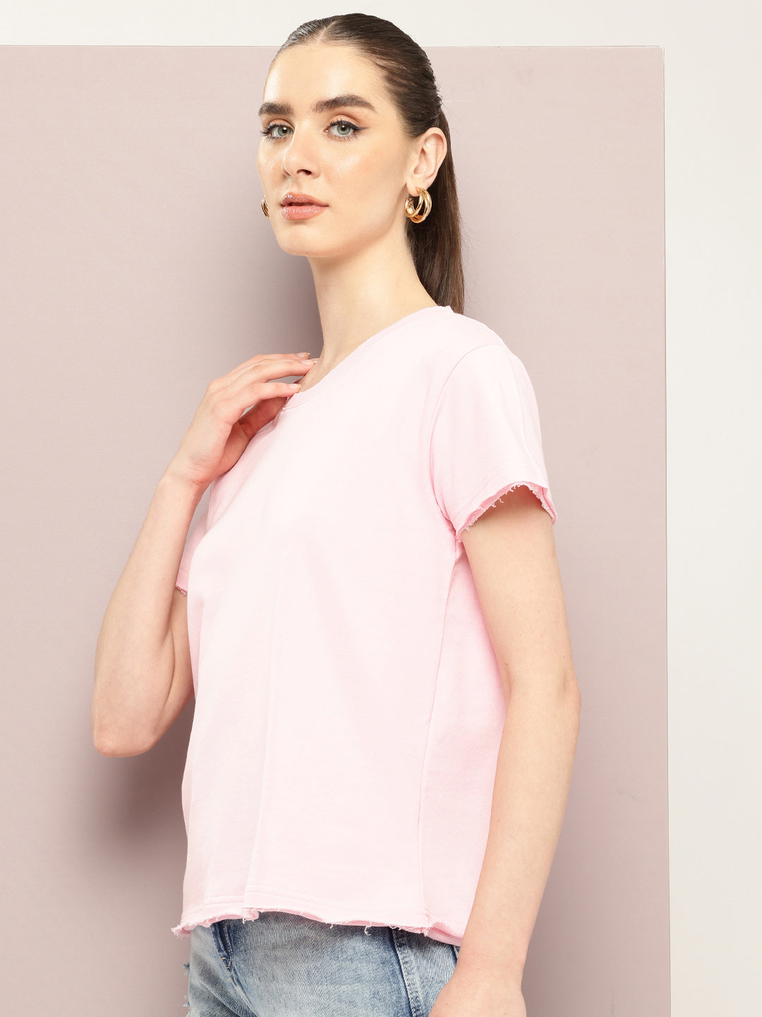 Womens Half Sleeve Round Neck Solid Boxy Fit Tshirts