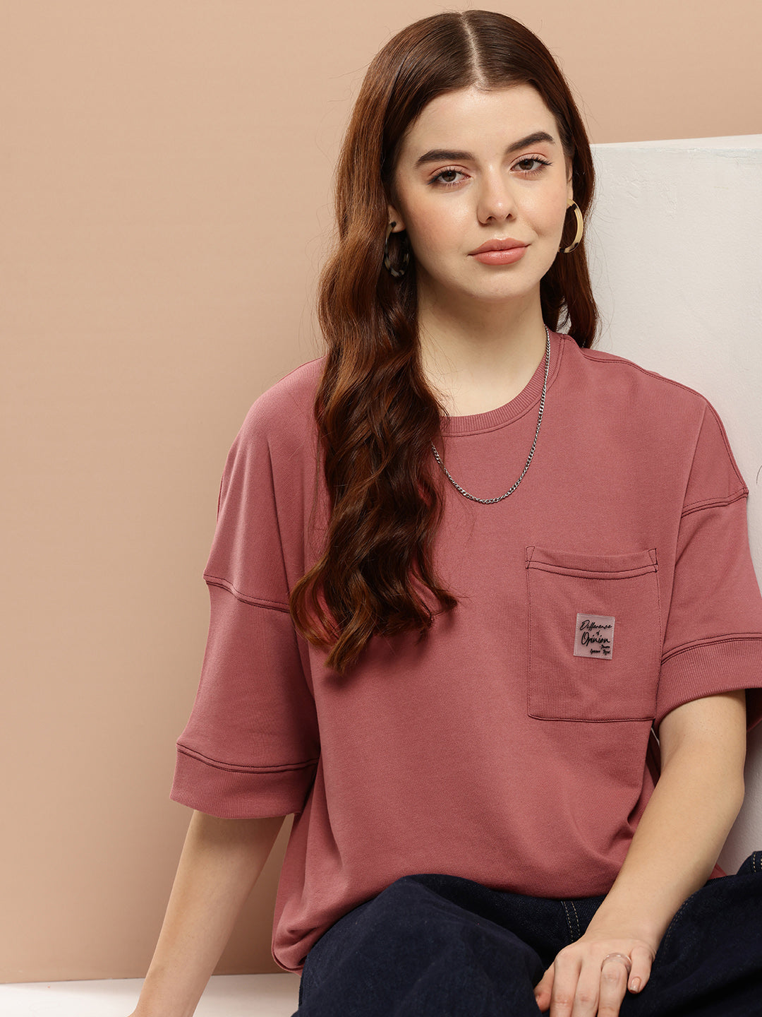 Womens Half Sleeve Round Neck Solid Oversized Fit Tshirts