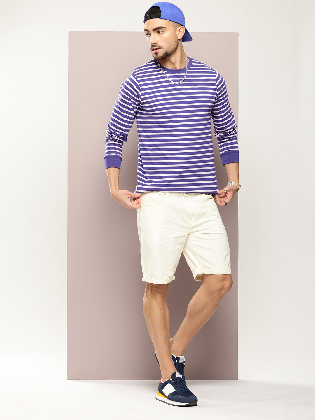 Mens Full Sleeve Round Neck Striped Regular Fit Tshirts