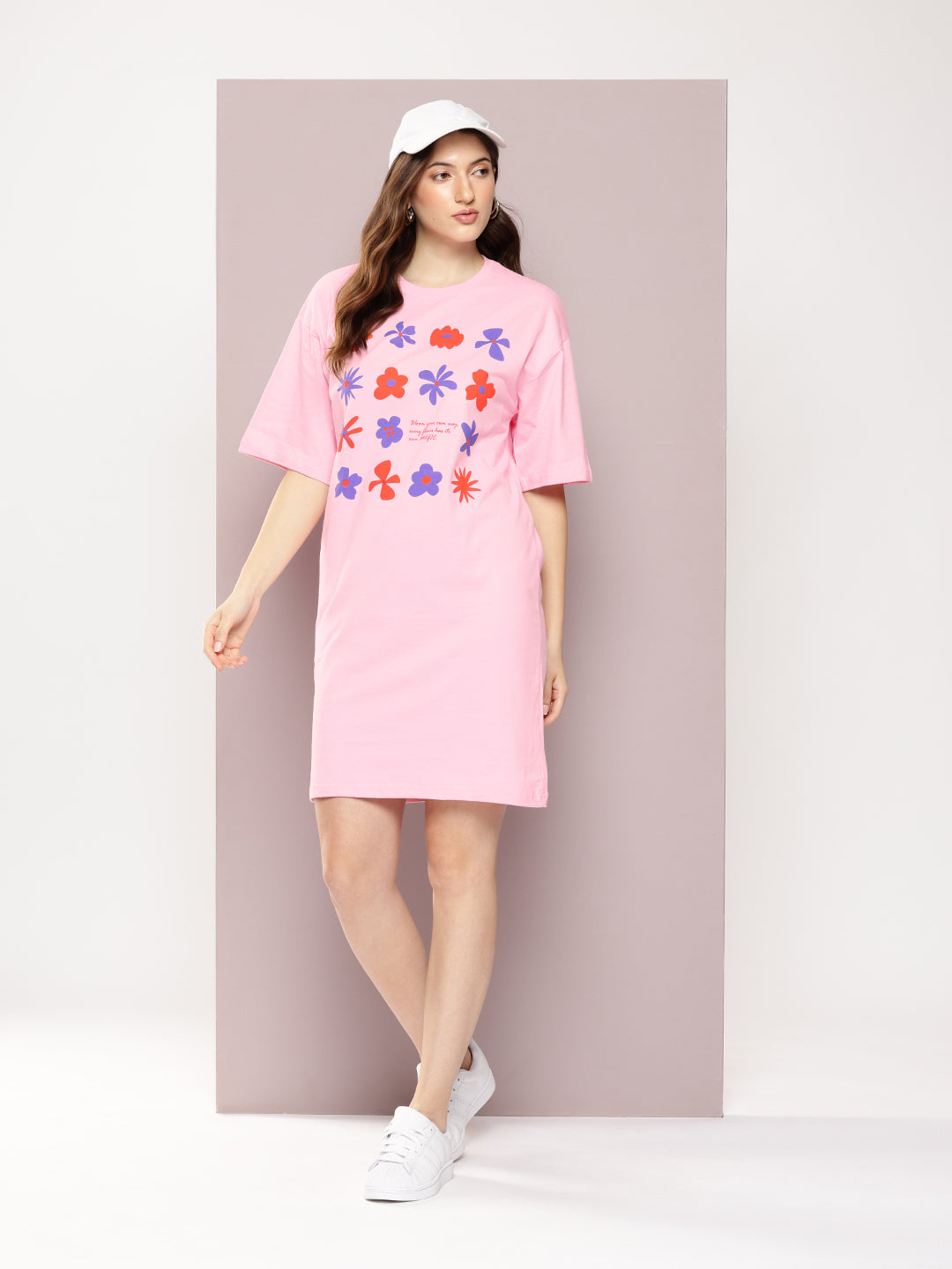 Womens Oversized Short Sleeves Printed Tshirt Dress