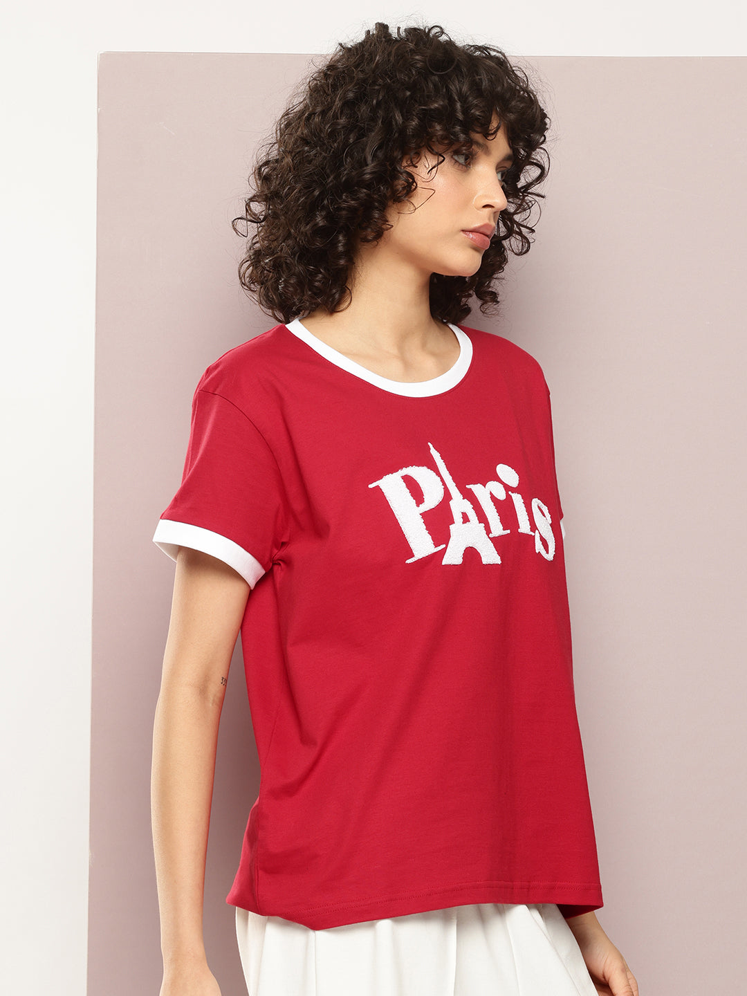 Womens Half Sleeve Round Neck Embroidery Boxy Fit Tshirts