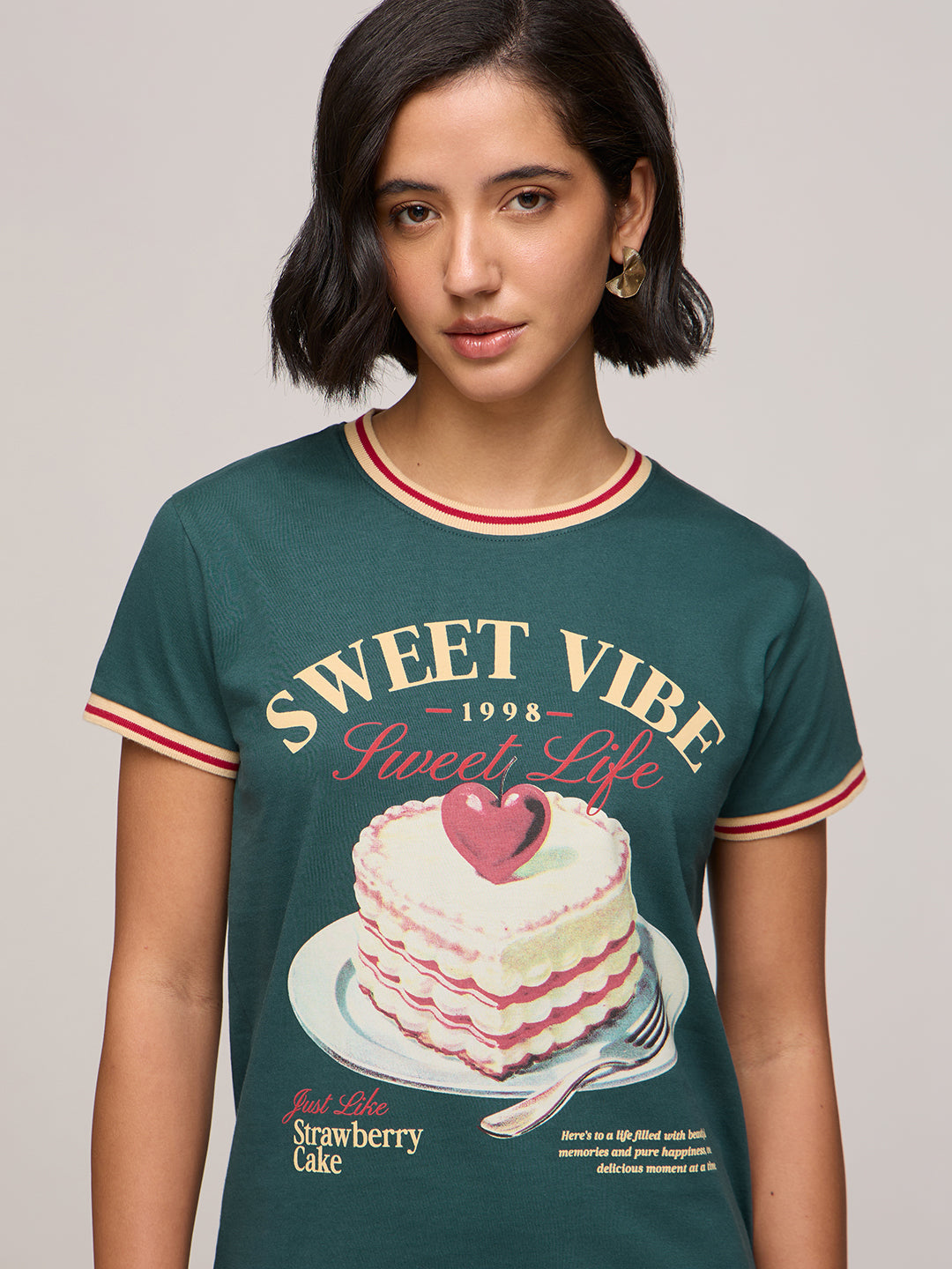 Womens Printed Regular Fit Cotton T-Shirt