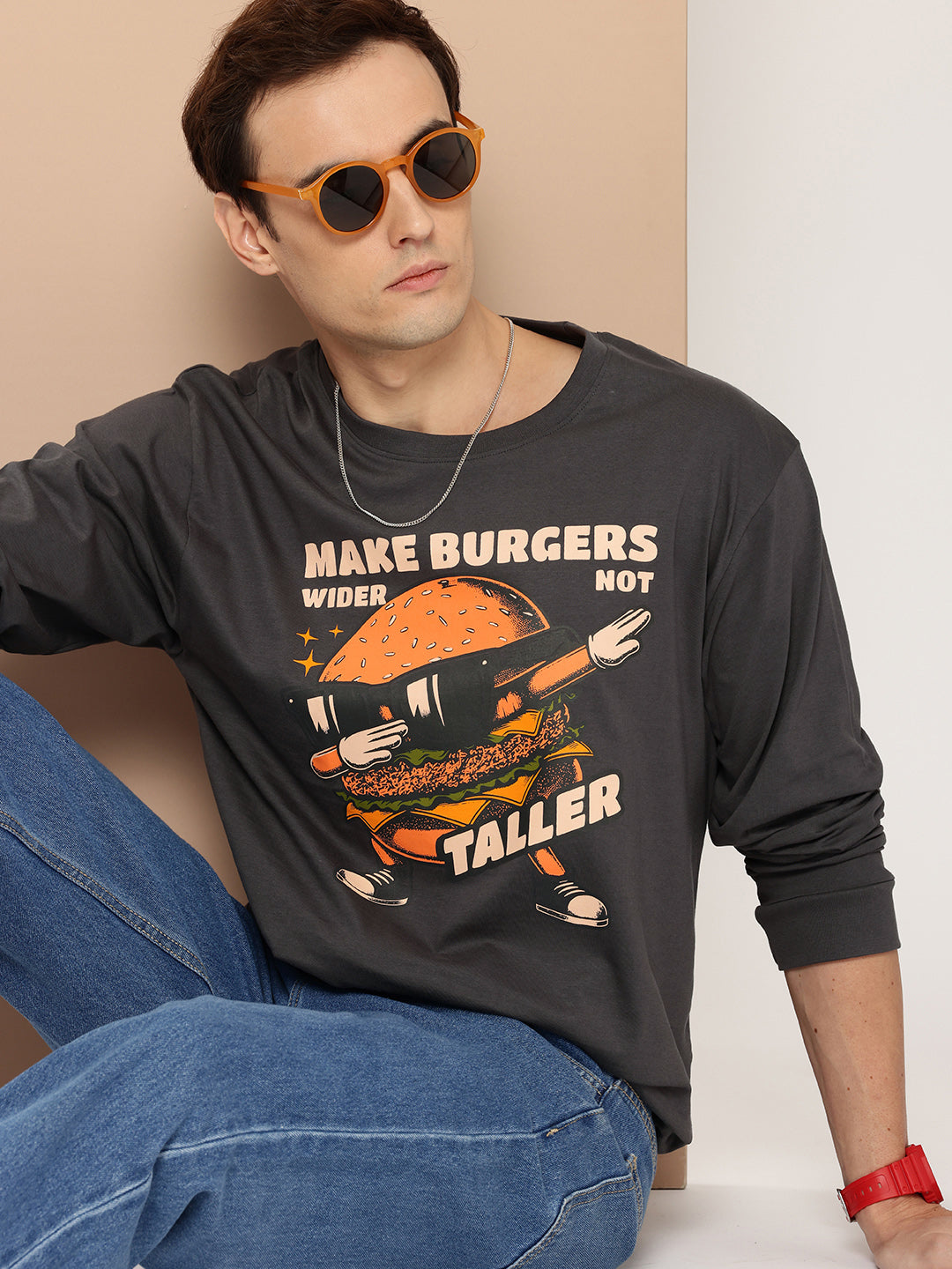 Mens Full Sleeve Round Neck Printed Oversized Fit Tshirts