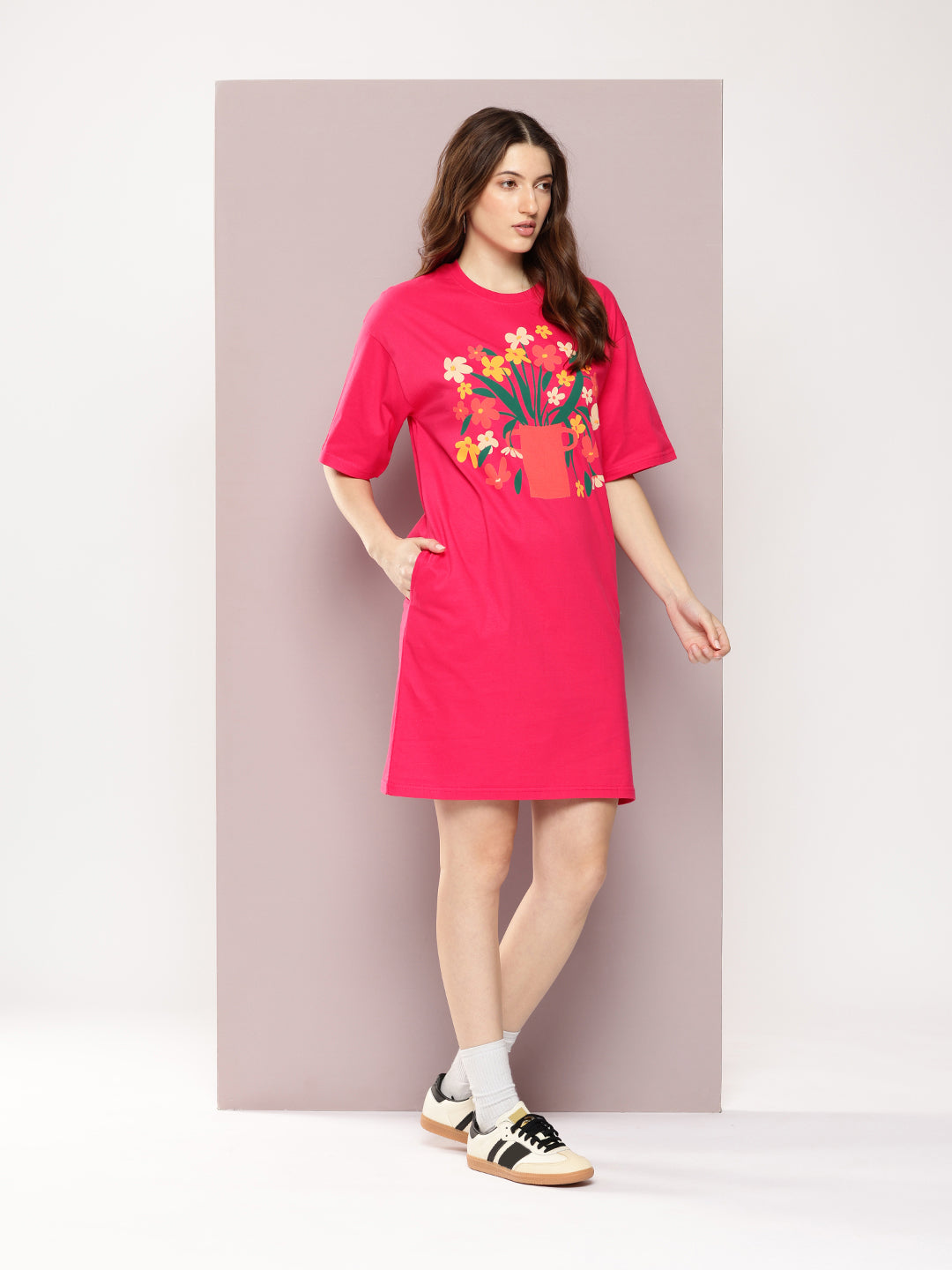 Womens Oversized Short Sleeves Printed Tshirt Dress