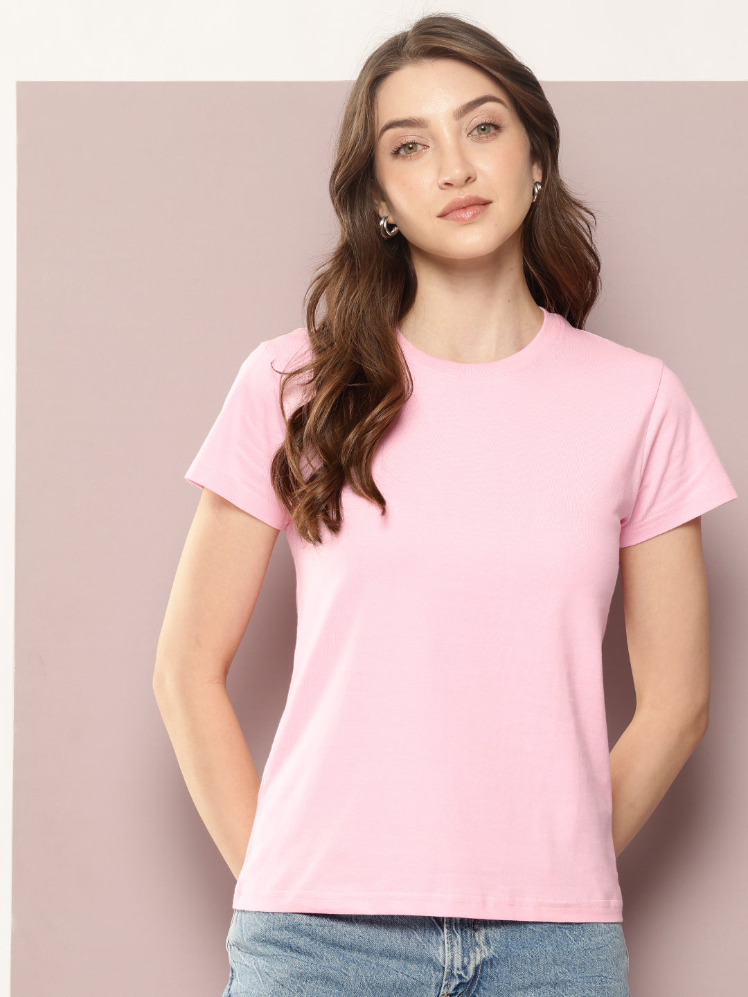 Womens Half Sleeve Round Neck Solid Regular Fit Tshirts