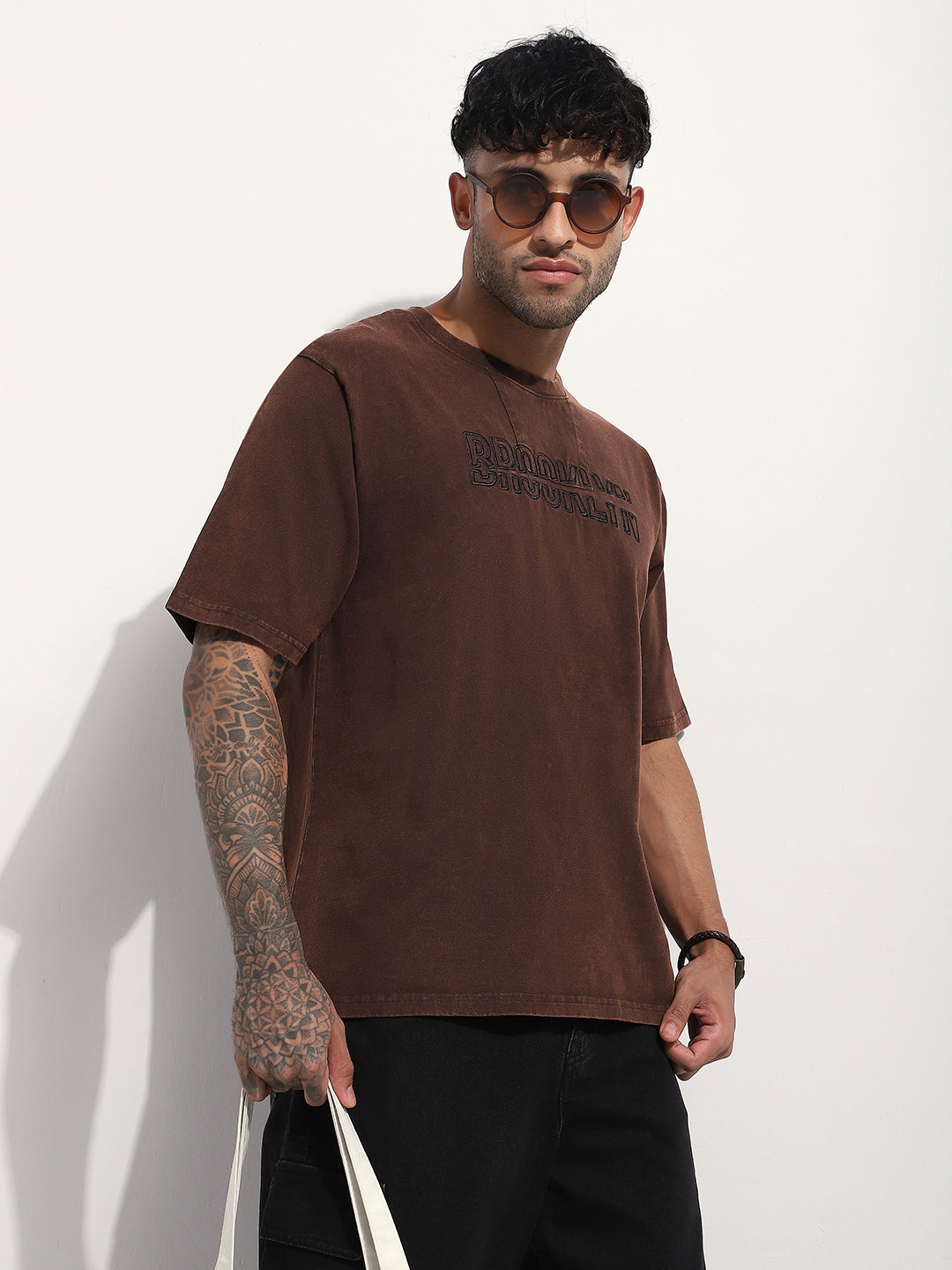 Mens Half Sleeve Round Neck Embroidered Oversized Fit Tshirts