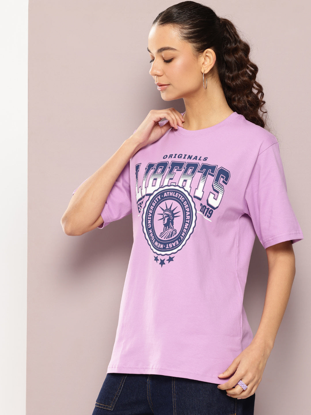 Womens Half Sleeve Round Neck Printed Oversized Fit Tshirts