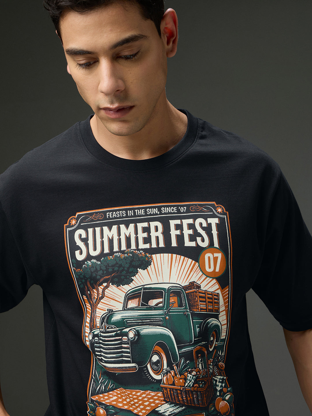 Mens Round Neck Half Sleeve Printed Oversized Fit Tshirt