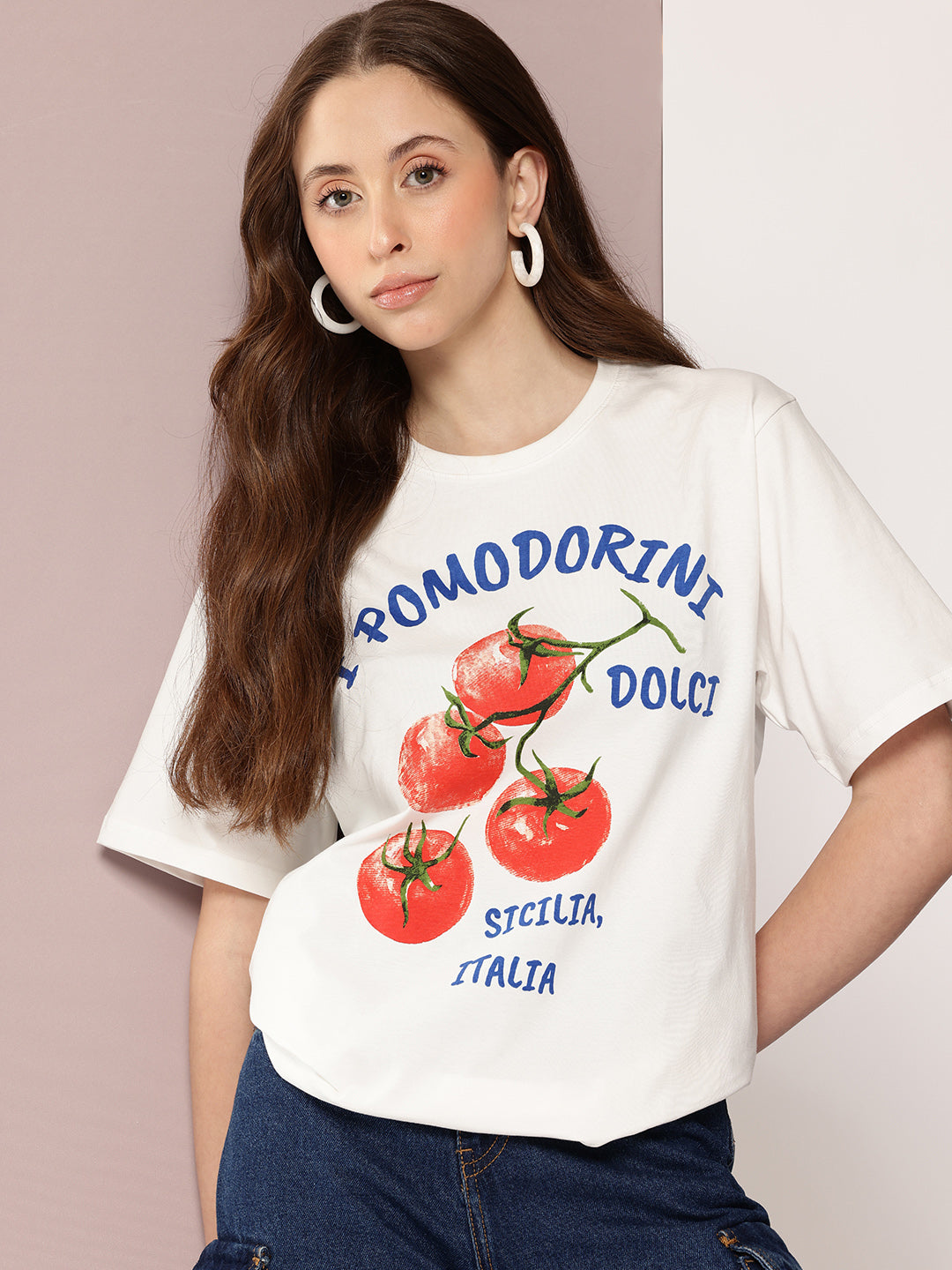 Womens Half Sleeve Round Neck Printed Oversized Fit Tshirts