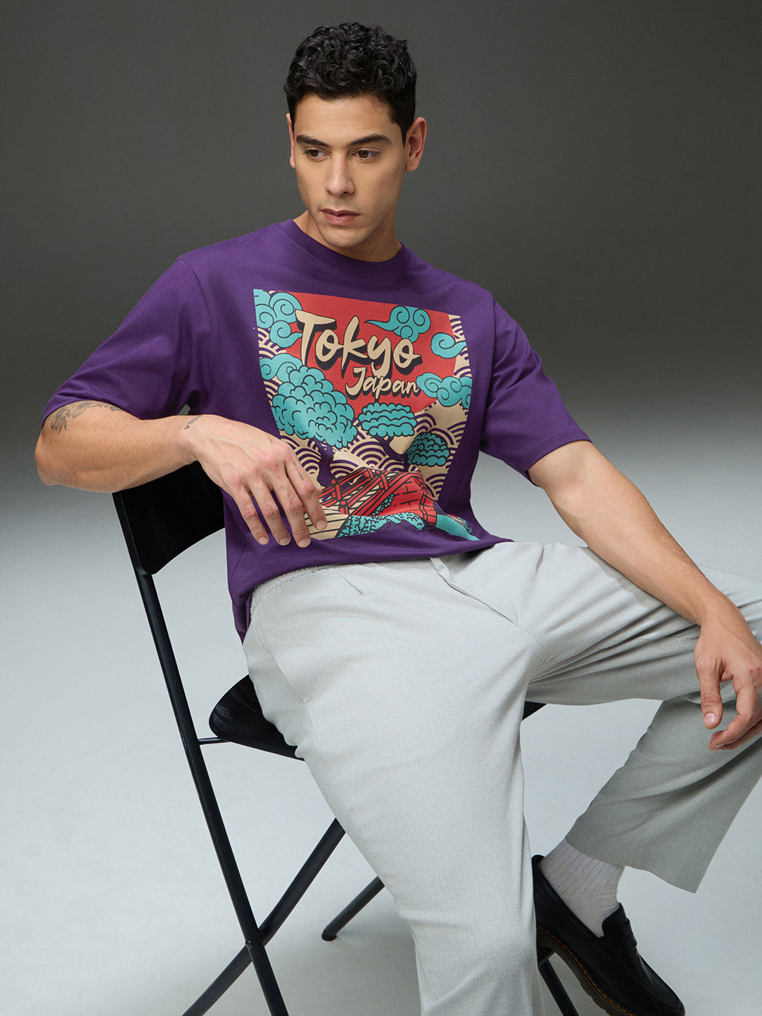 Mens Round Neck Half Sleeve Printed Oversized Fit Tshirt