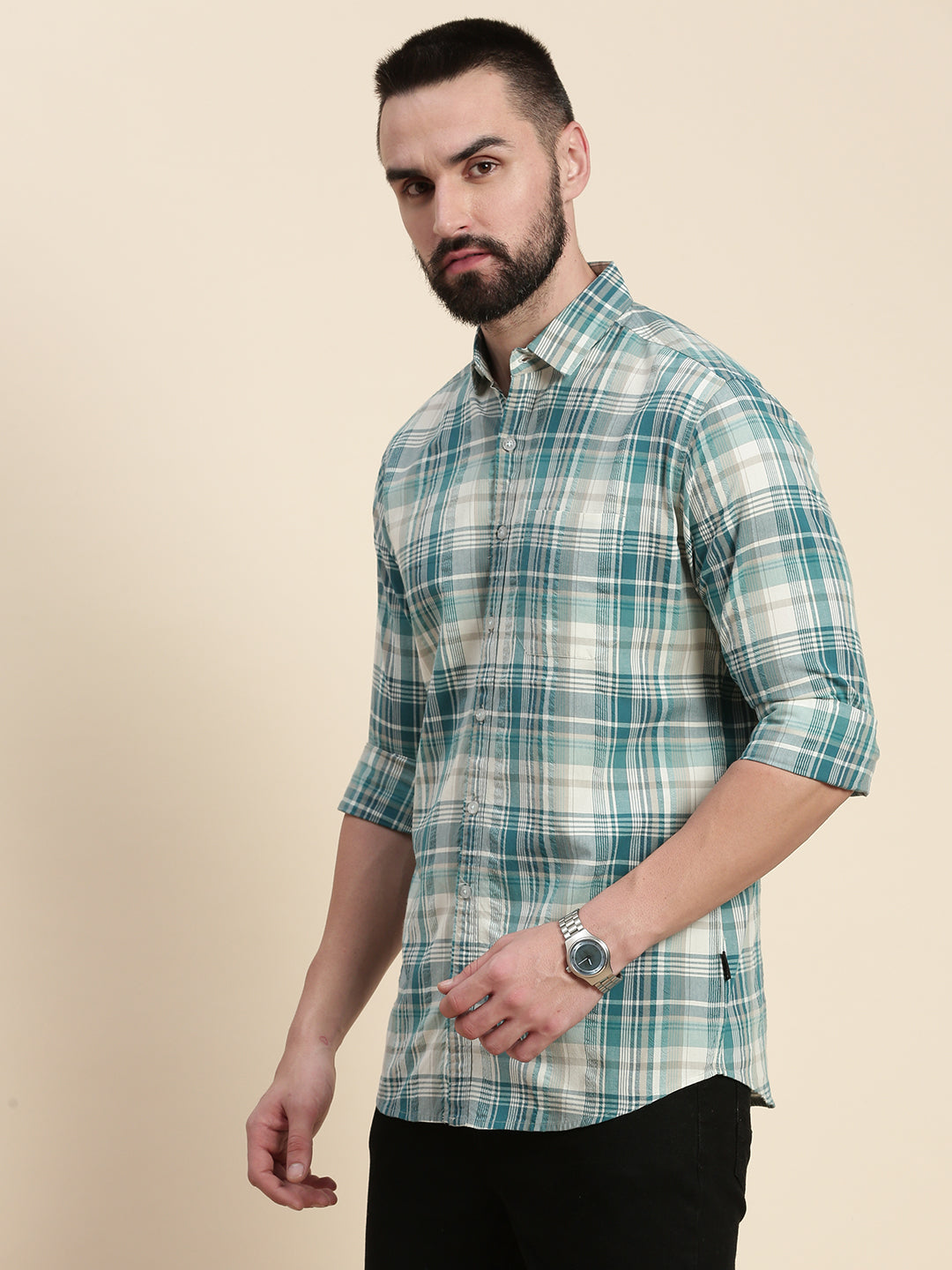Men Checked Full Sleeve Shirt With Pocket