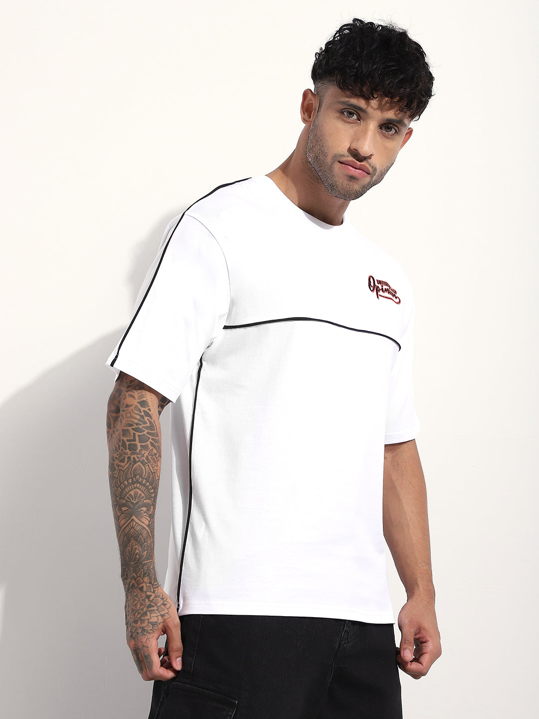 Mens Half Sleeve Round Neck Embroidered Oversized Fit Tshirts