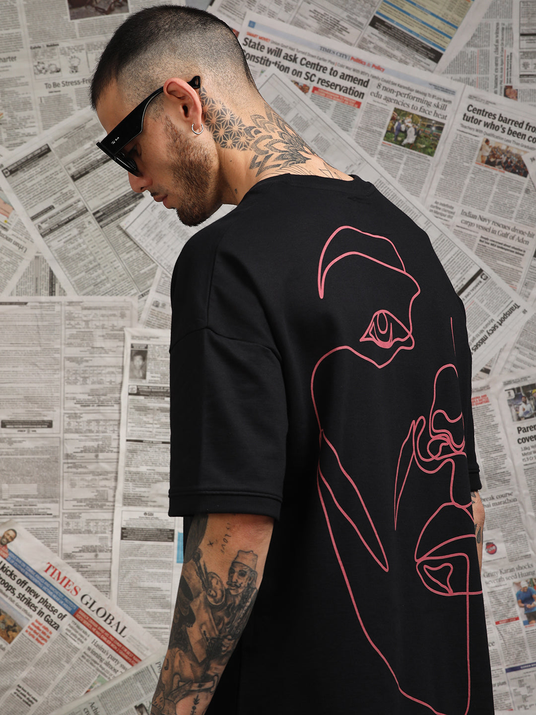 Mens Half Sleeve Drop Shoulder Printed Oversized Fit T-Shirts