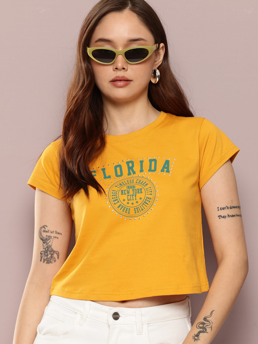 Womens Half Sleeve Round Neck Applique Regular Fit Tshirts