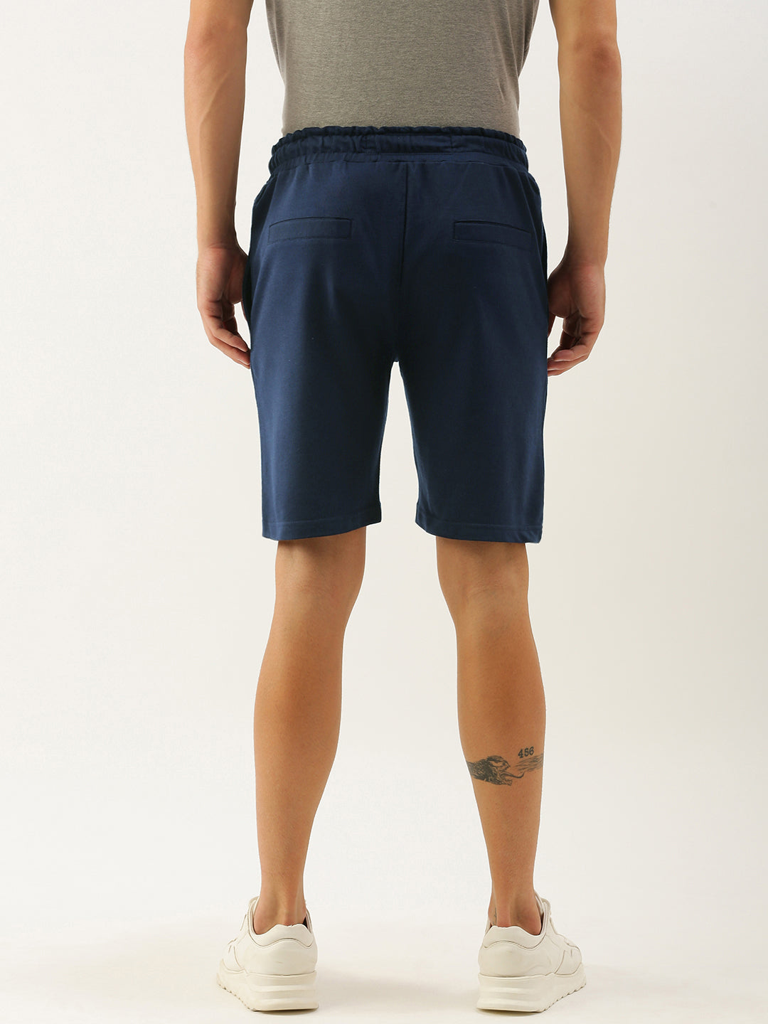 Men Navy Blue Typography Printed Mid-Rise Regular Shorts
