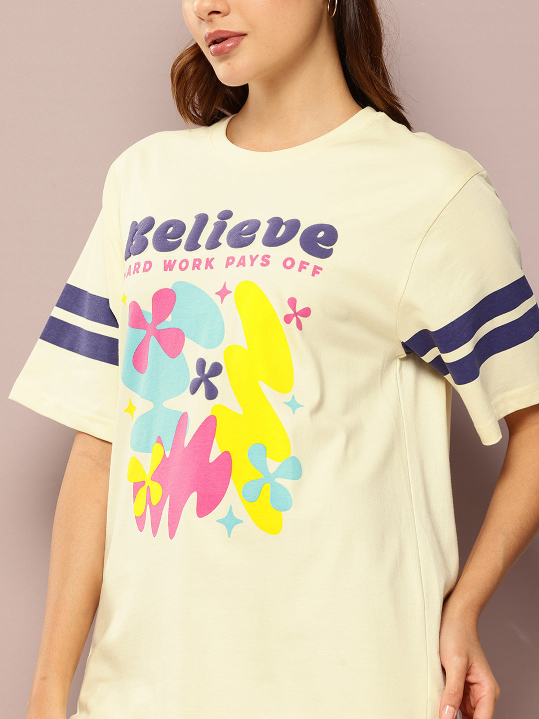 Womens Short Sleeve Puff Printed Oversized Fit Tshirt