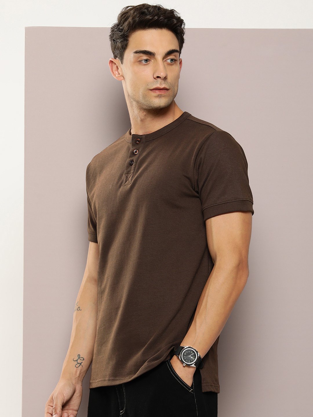 Mens Half Sleeve Henley Neck Regular Fit T-Shirts