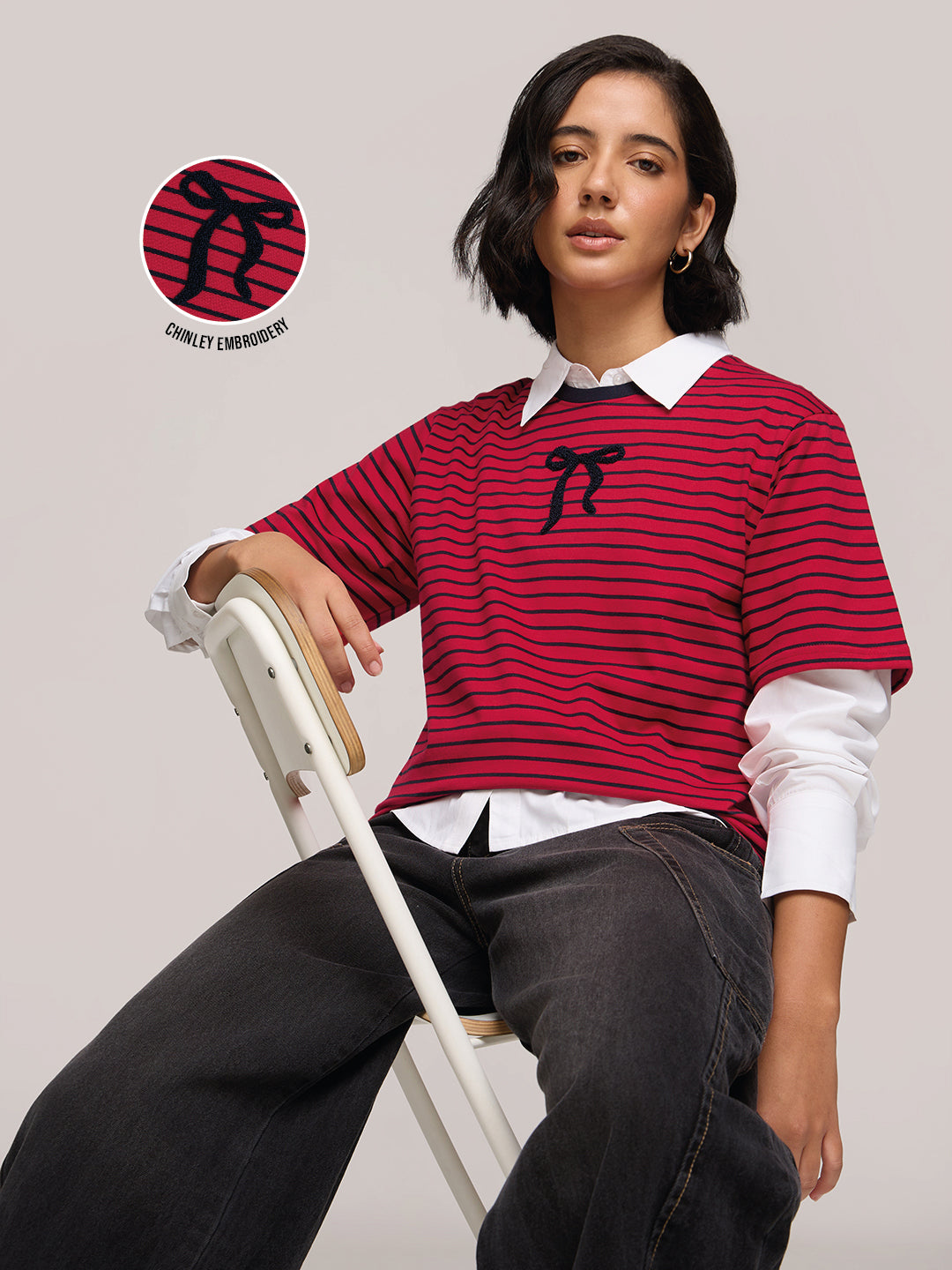 Womens Striped Oversized Fit Cotton T-Shirt
