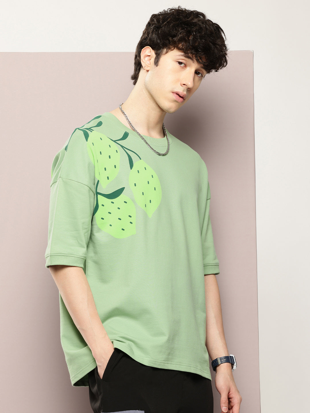 Mens Half Sleeve Round Neck All-Over Printed Oversized Fit Tshirts