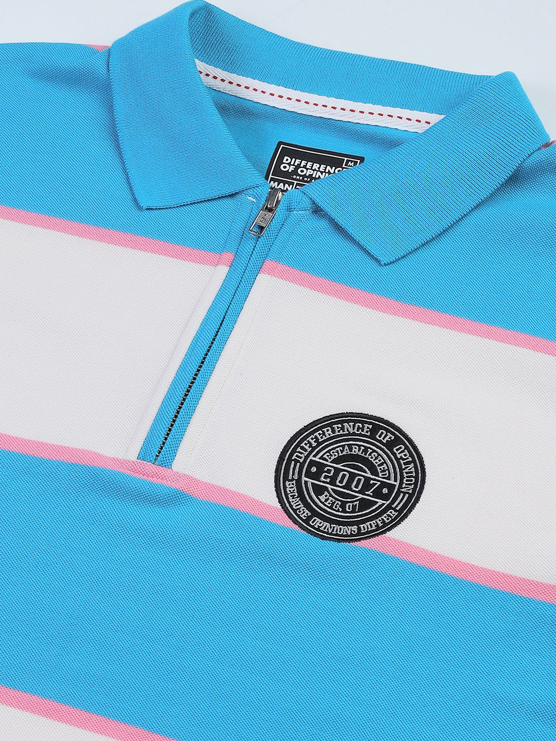 Mens Bold Stripes Regular Fit Zipper Polo Tshirt