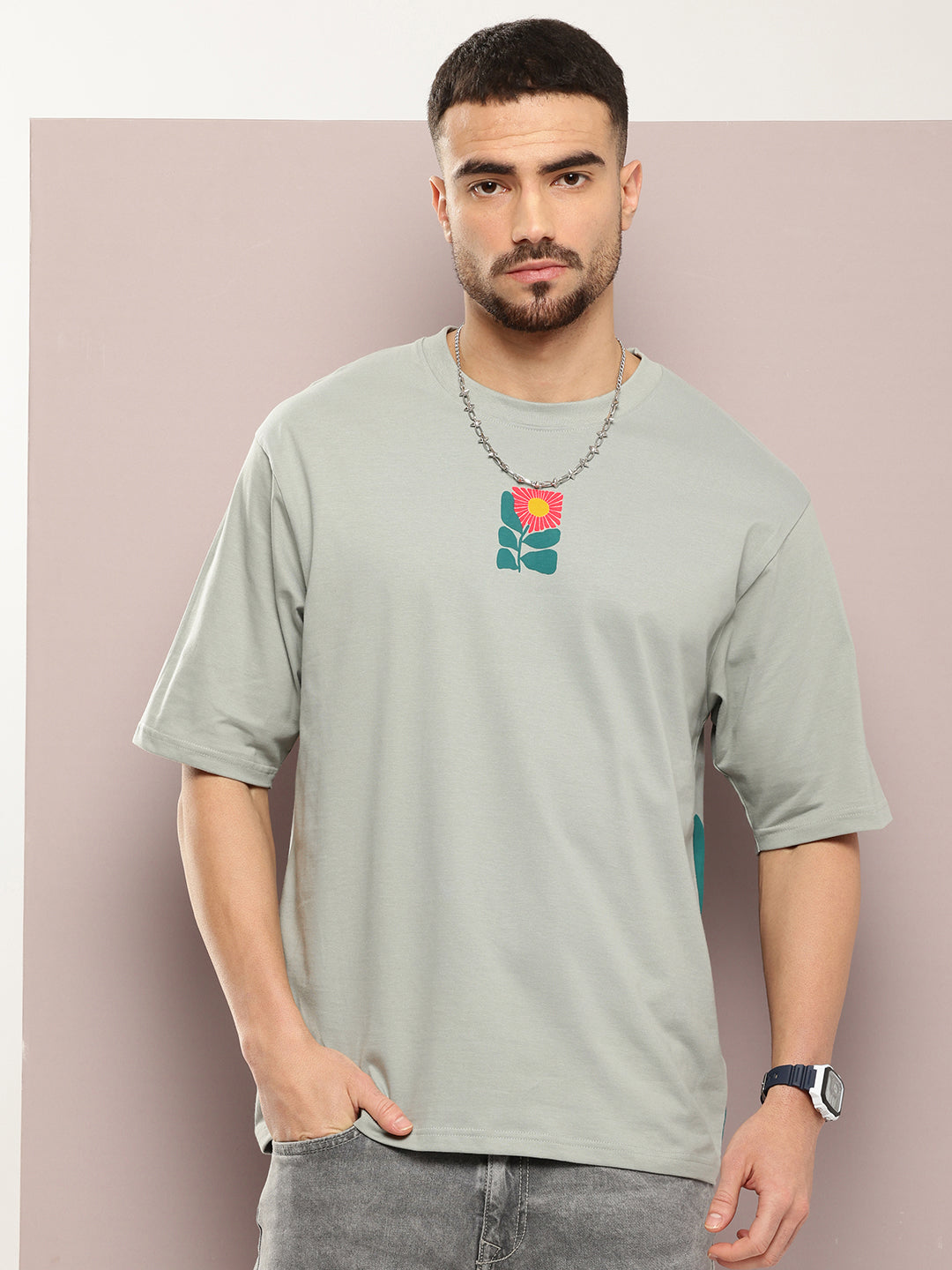 Mens Half Sleeve Round Neck Back Printed Oversized Fit Tshirts