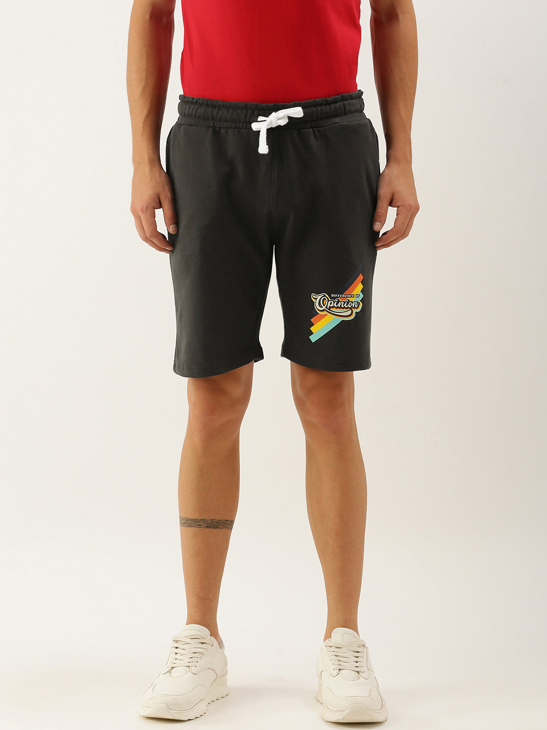 Men Charcoal Grey Typography Printed Mid-Rise Regular Shorts