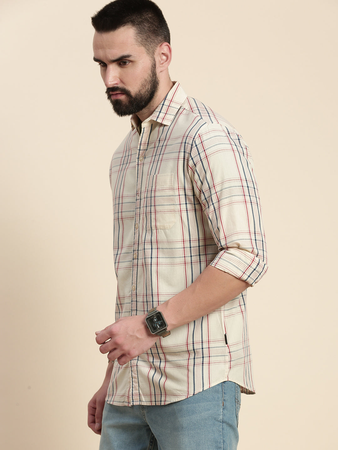 Men Checked Full Sleeve Shirt With Pocket