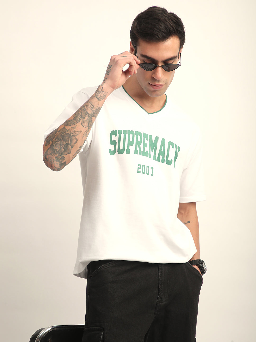 Mens Half Sleeve V-Neck Printed Oversized Fit Tshirts
