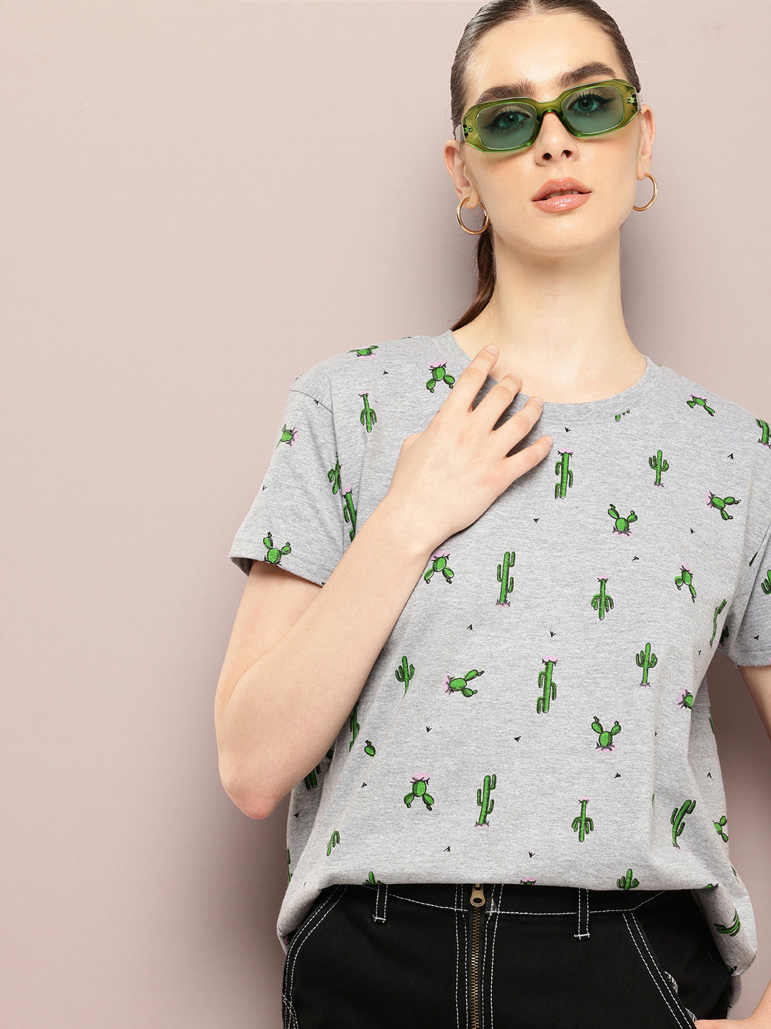 Womens Half Sleeve Round Neck All-Over Printed Boxy Fit Tshirts