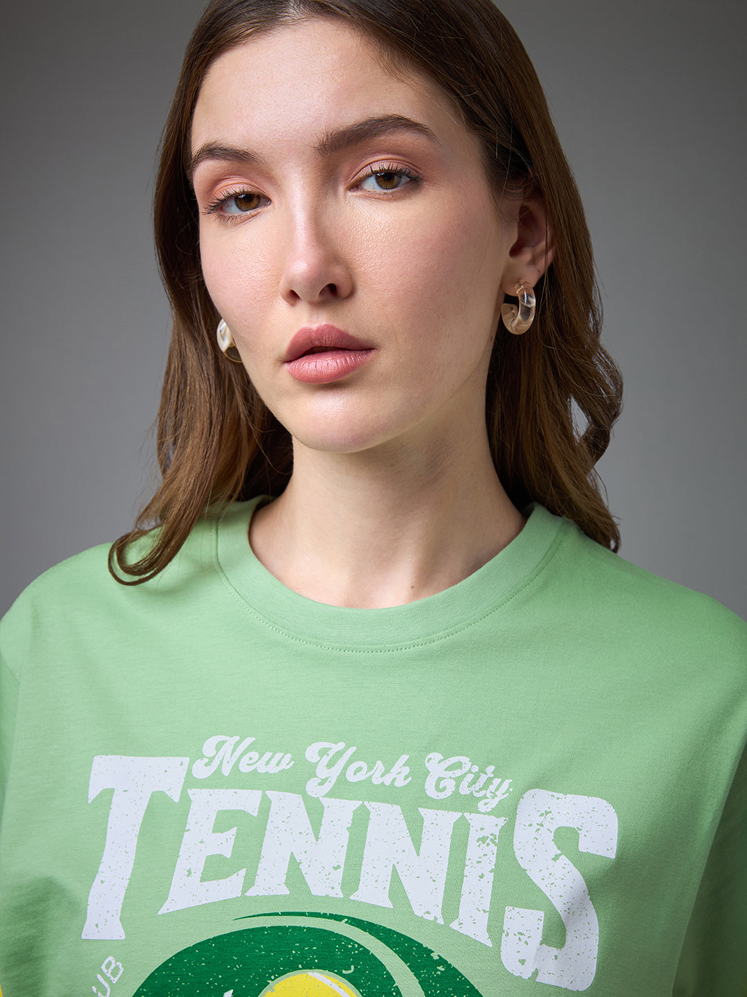 Womens Printed Round Neck Oversized Fit Tshirt
