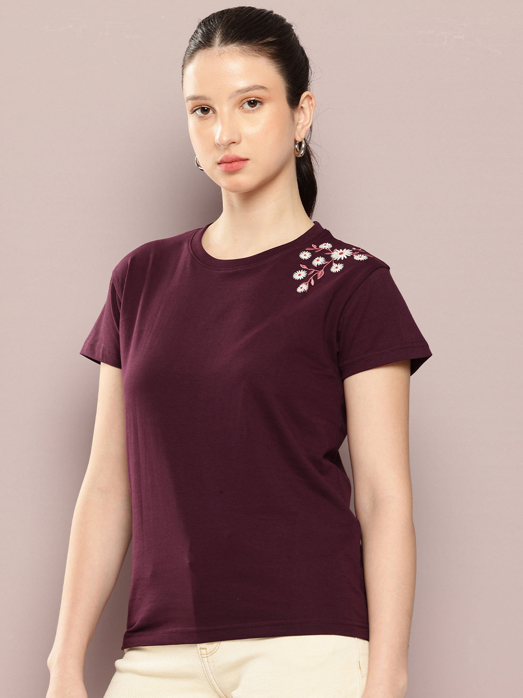 Womens Half Sleeve Round Neck Printed Regular Fit Tshirts