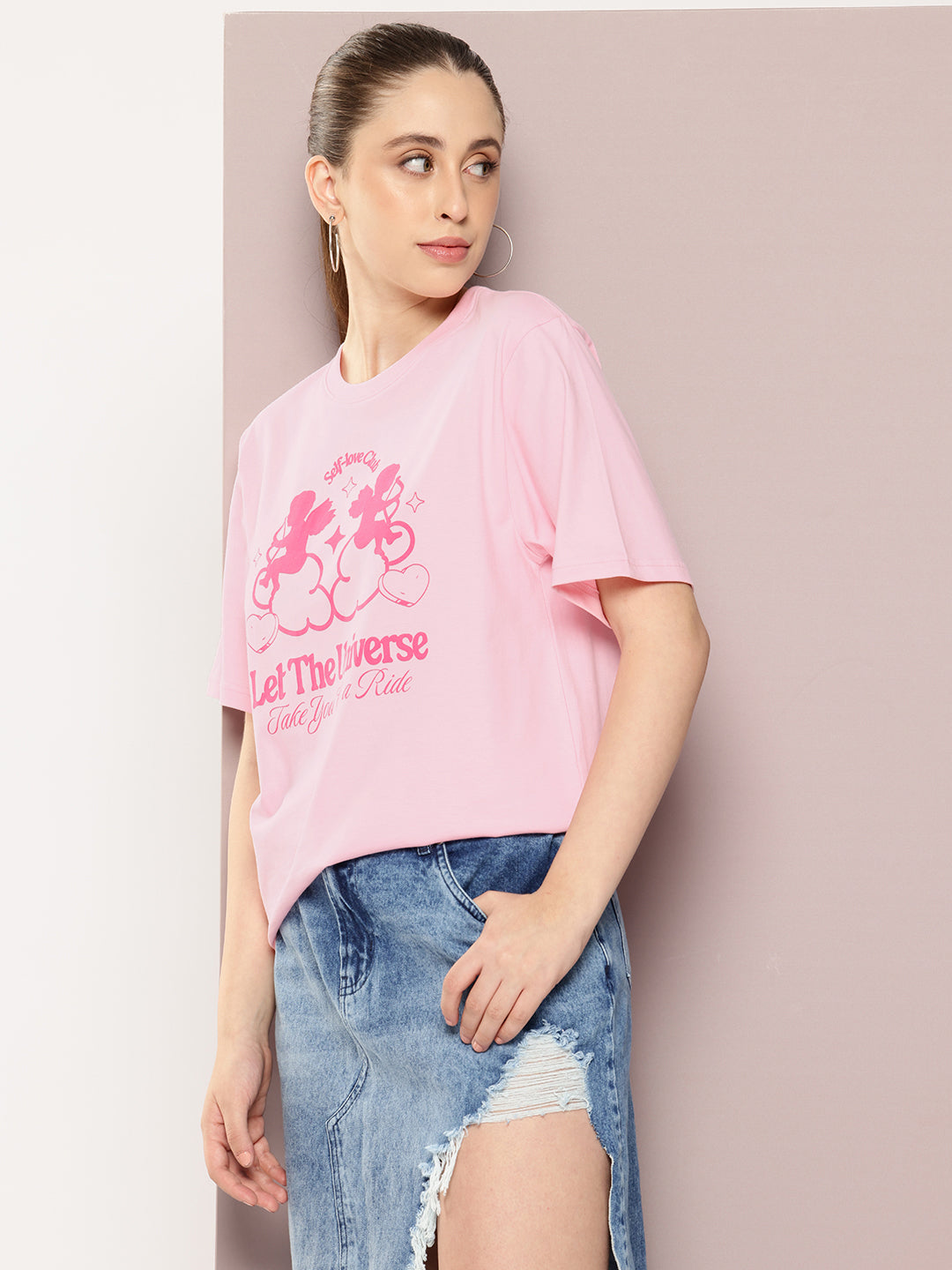 Womens Half Sleeve Round Neck Printed Oversized Fit Tshirts