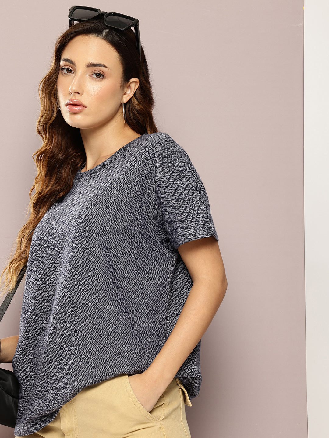 Womens Half Sleeve Round Neck All-Over Striped Boxy Fit Tshirts