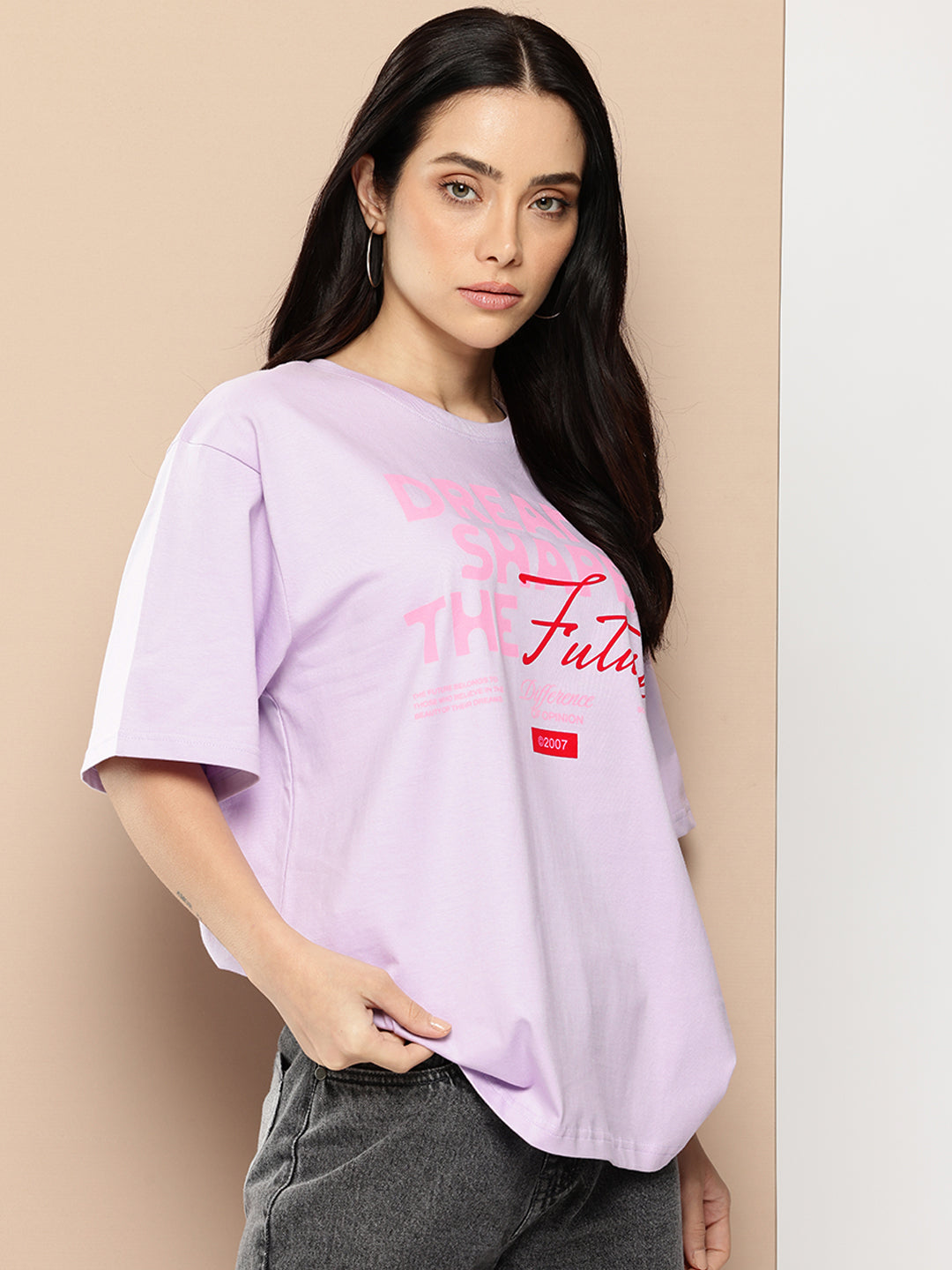 Womens Half Sleeve Round Neck Printed Oversized Fit Tshirts