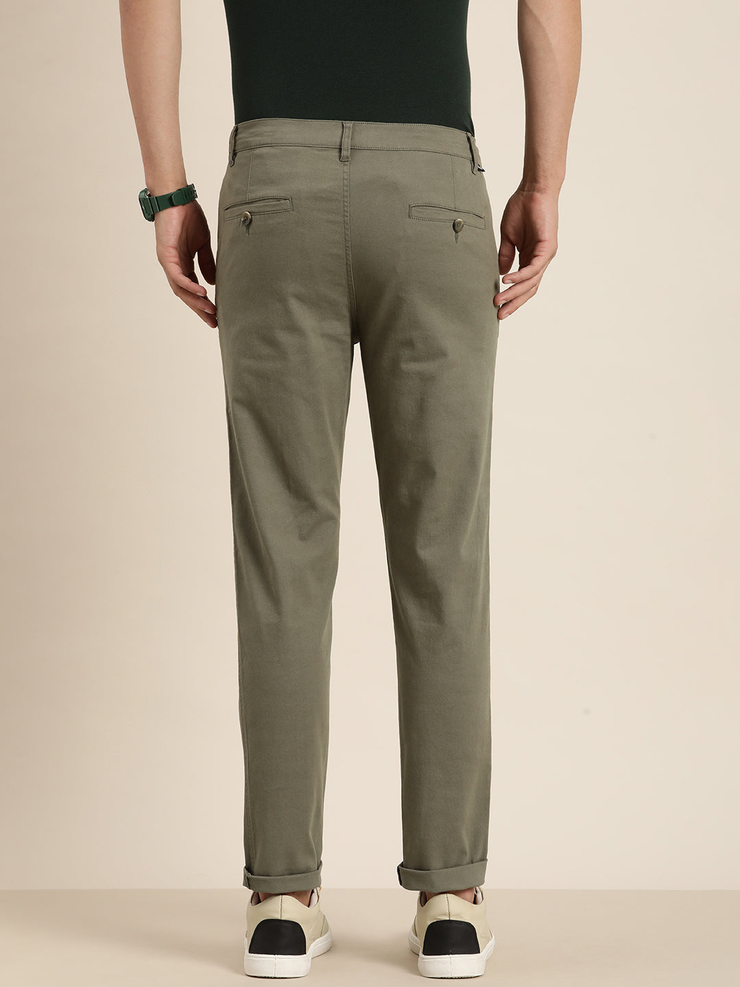 Men Solid Ankle-Length Chinos Trousers