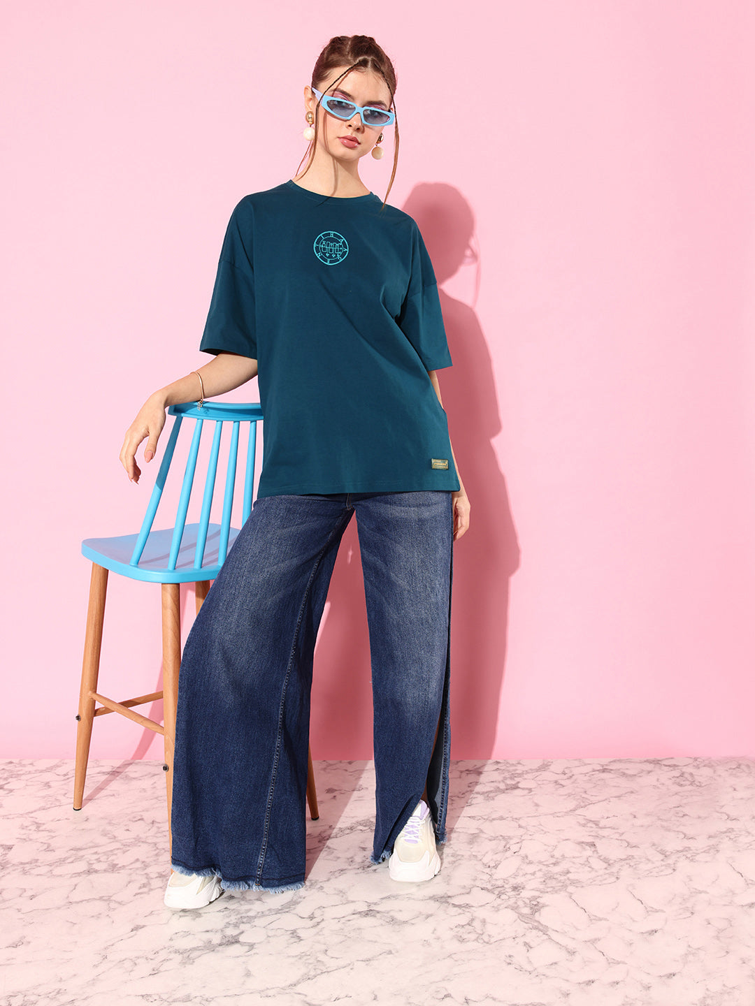 Womens Half Sleeve Drop Shoulder Printed Oversized Fit T-Shirts