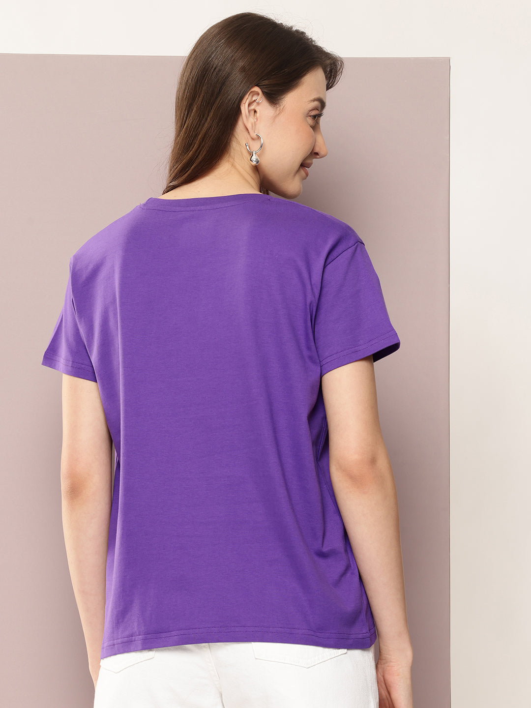 Womens Half Sleeve Round Neck Solid Boxy Fit Tshirts