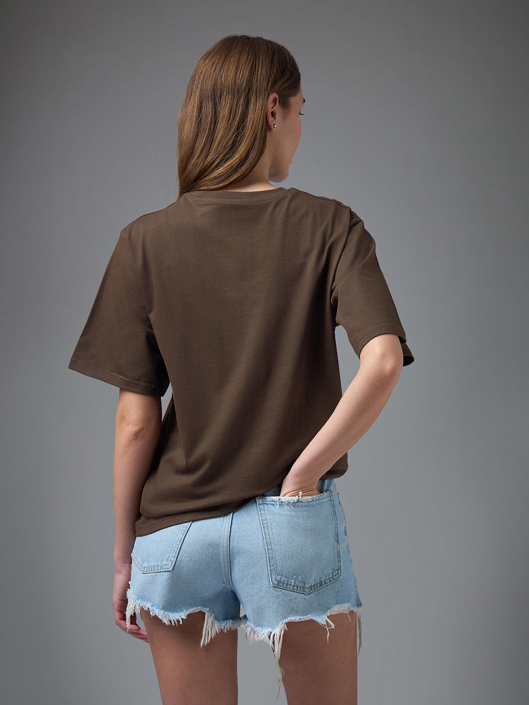 Womens Puff Printed Round Neck Oversized Fit Tshirt