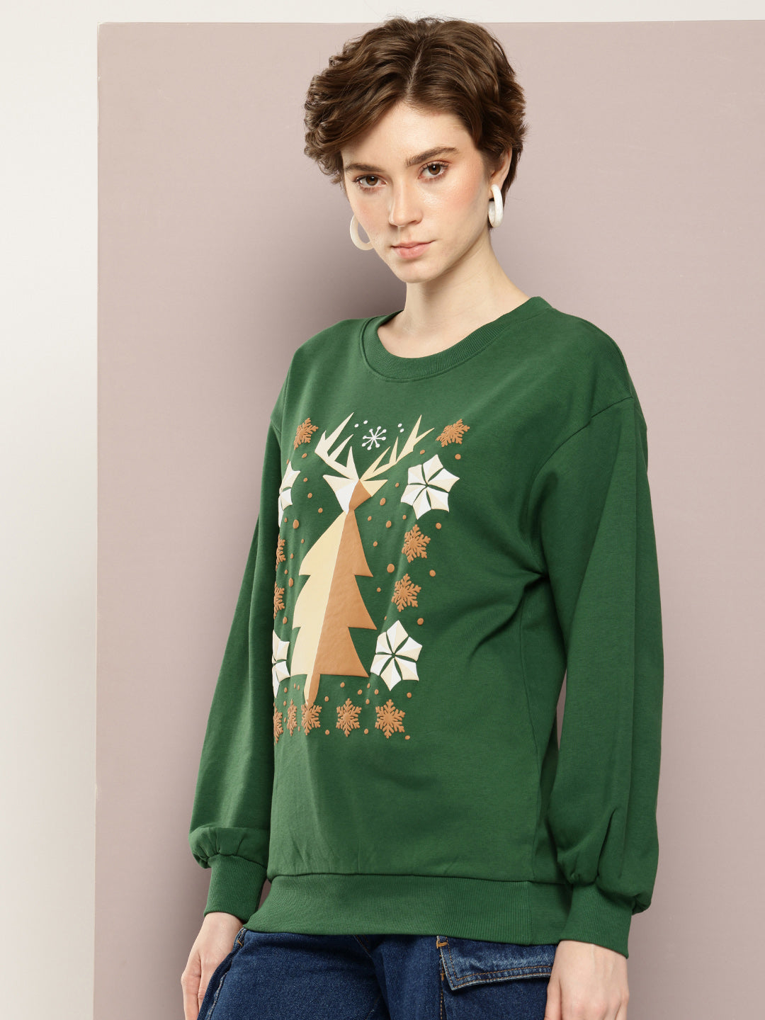 Womens Oversized Puff Printed Sweatshirt