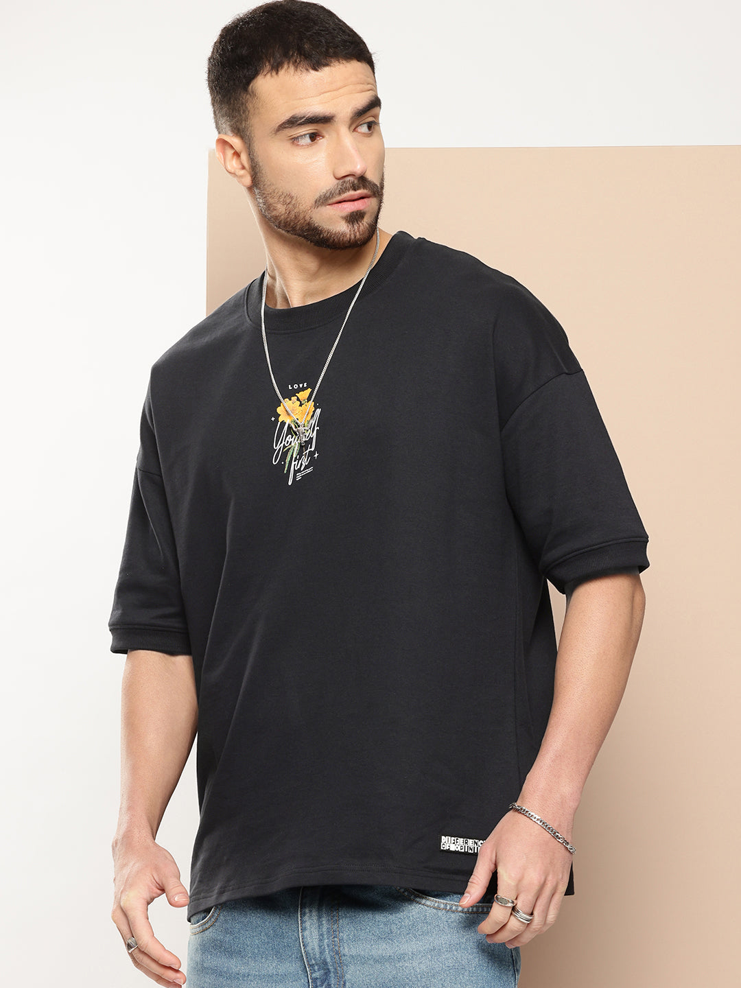 Mens Half Sleeve Round Neck Back Printed Oversized Fit Tshirts