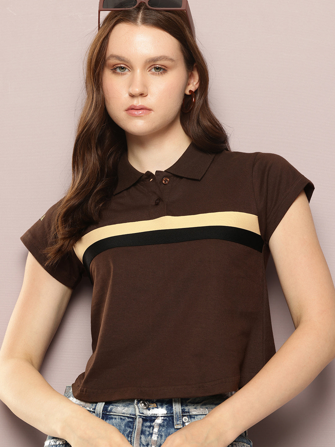 Womens Half Sleeve Polo Neck Solid Regular Fit Tshirts