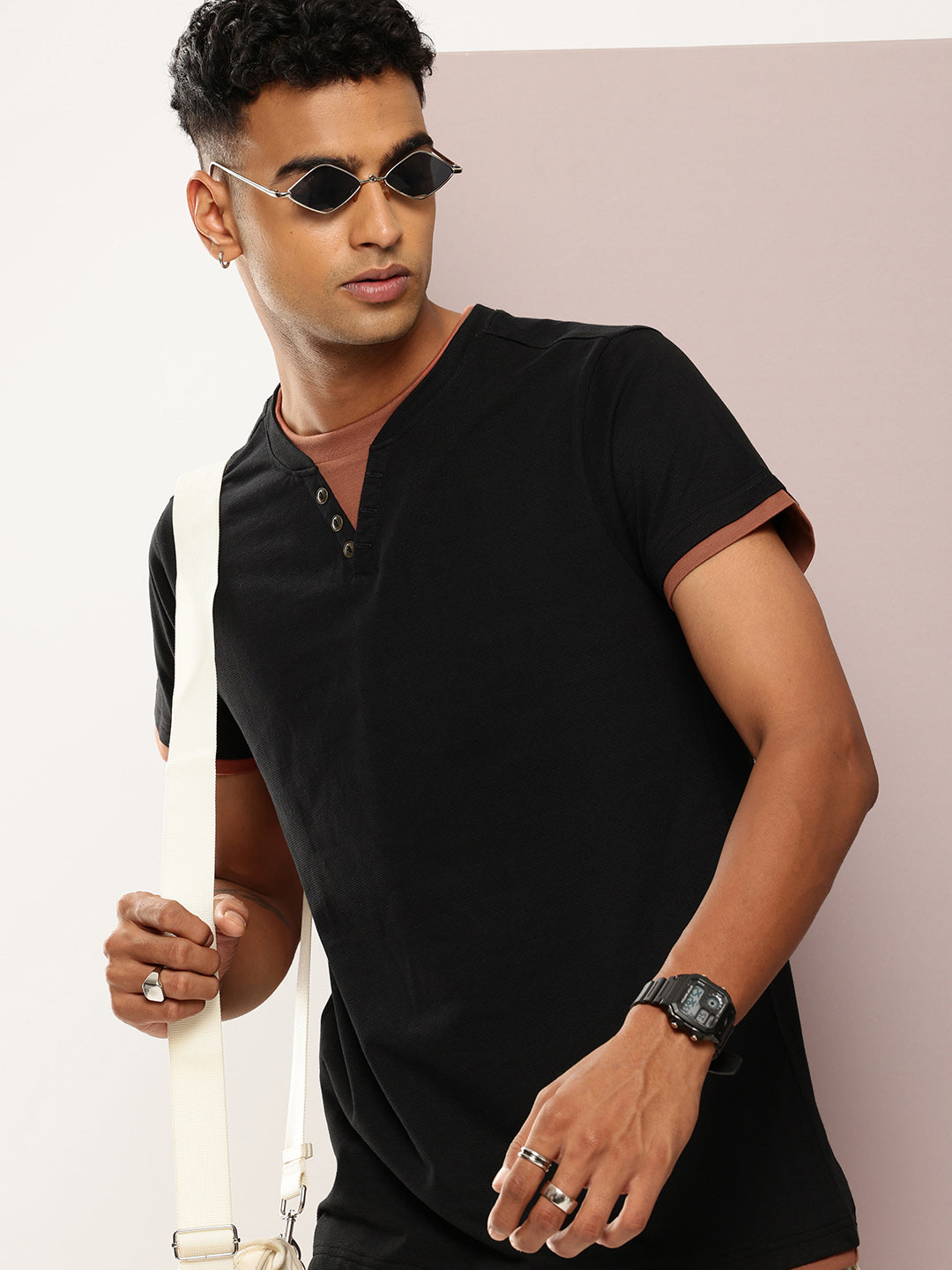 Mens Half Sleeve V-Neck Solid Regular Fit Tshirts