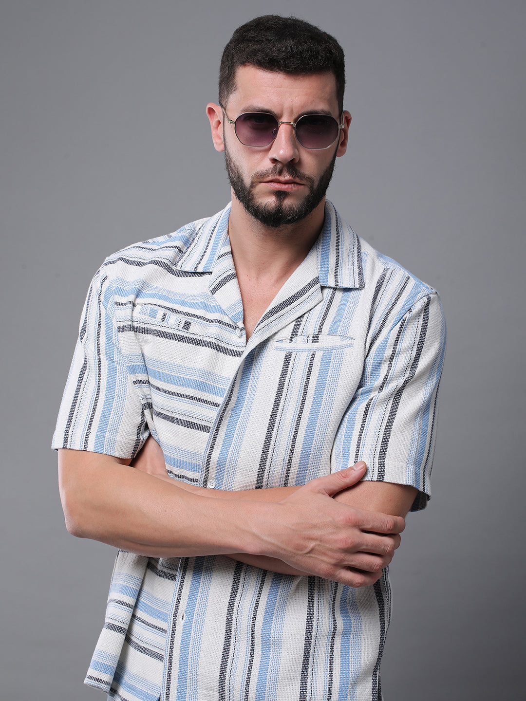 Men Striped Half Sleeve Casual Shirt With Pocket