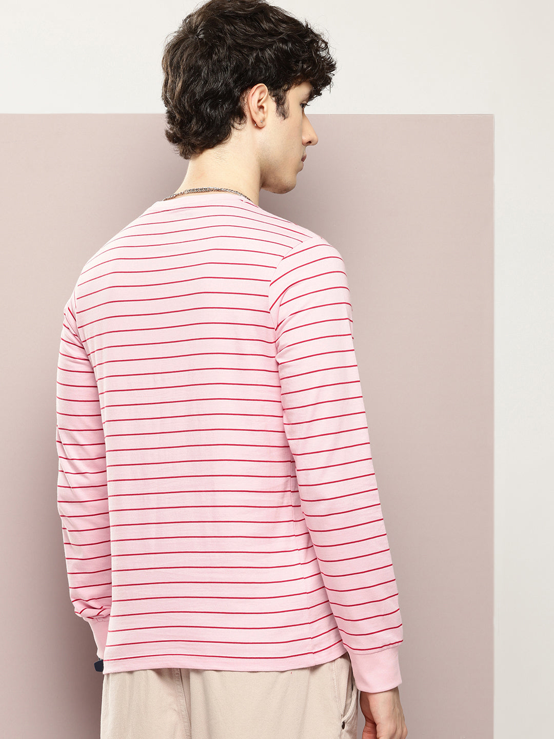 Mens Full Sleeve Round Neck Striped Regular Fit Tshirts